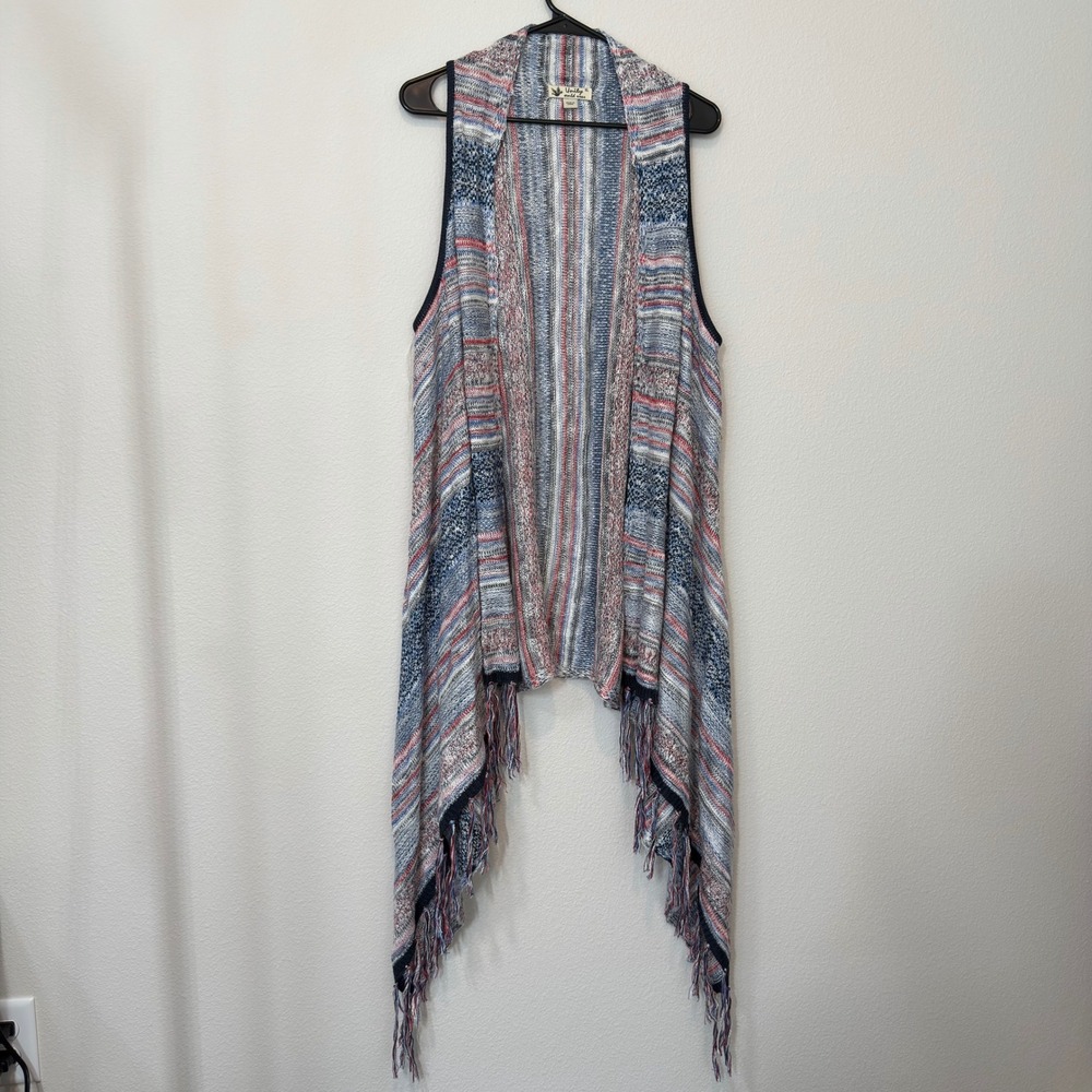 Unity World Wear Open Front Knit Vest Women XL Blue Red NEW Sleeveless Cardigan‎